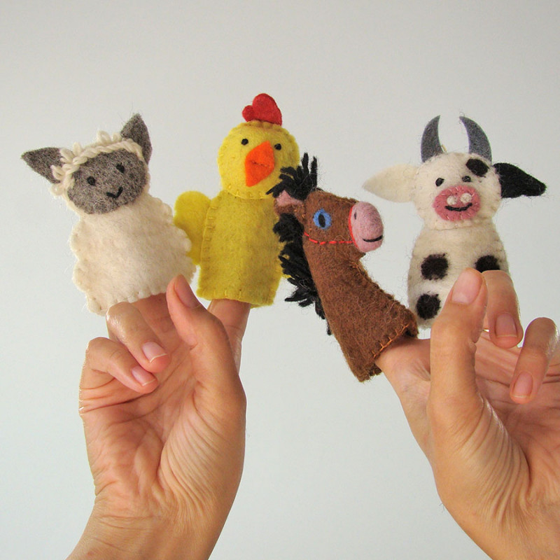 Marionnettes à doigts en laine feutrée FERME