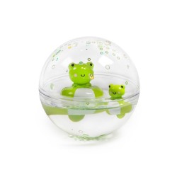 Détail de la bulle sensorielle flottante Grenouille Petit Boum entourée de perles sensorielles vertes
