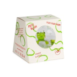 Détail de la bulle sensorielle flottante Grenouille Petit Boum entourée de perles sensorielles vertes