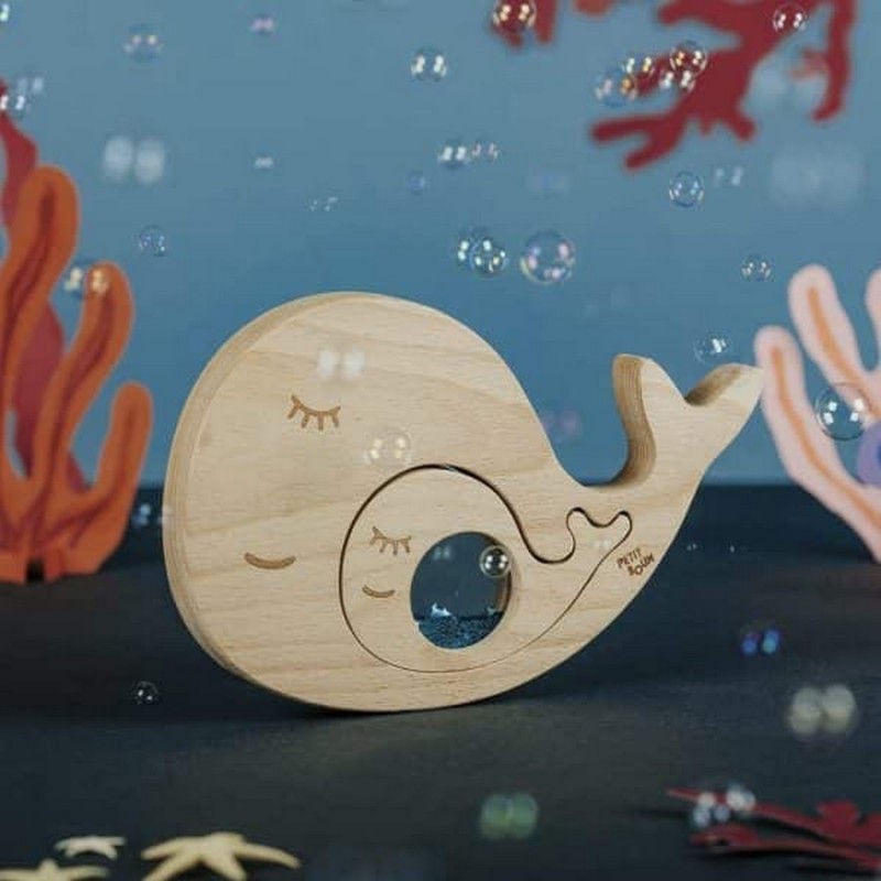 Puzzle en bois baleine Petit Boum dans un univers marin pour l'éveil sensoriel