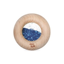 jouet sensoriel hochet donut bois et paillettes PETIT BOUM bleu