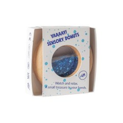 jouet sensoriel hochet donut bois et paillettes PETIT BOUM bleu