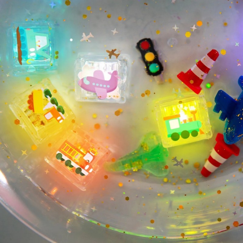 Cubes lumineux GLO PALS thème Véhicules illuminés dans un bain sensoriel pour enfant