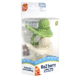 Tétine de dentition framboise blanc en silicone alimentaire avec anneau facile à saisir RaZBaby