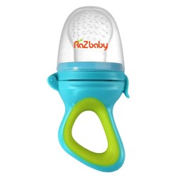Tétine grignoteuse silicone bébé avec poignée ergonomique coloris vert bleu RAZBABY