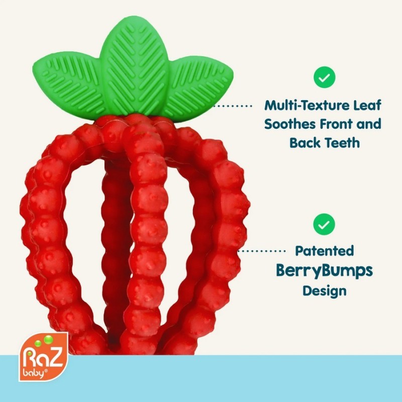 Jouet de dentition Fraise Razbaby inspiré de la nature avec formes ludiques et textures apaisantes