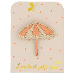 Broche enfant Luciole et Petit Pois en forme de parasol rose pailleté