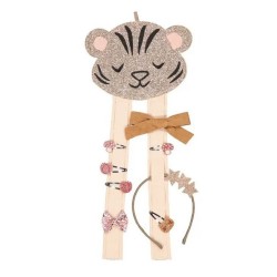 Porte-barrettes mural double enfant Luciole et Petit Pois motif tigre