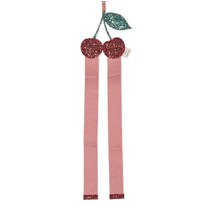Organisateur mural pour barrettes enfant avec deux rubans de rangement motif cerise