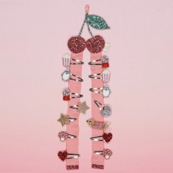 Organisateur mural pour barrettes enfant avec deux rubans de rangement motif cerise