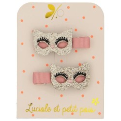 Paire de barrettes crocodiles enfant masque pailleté doré Luciole et Petit Pois
