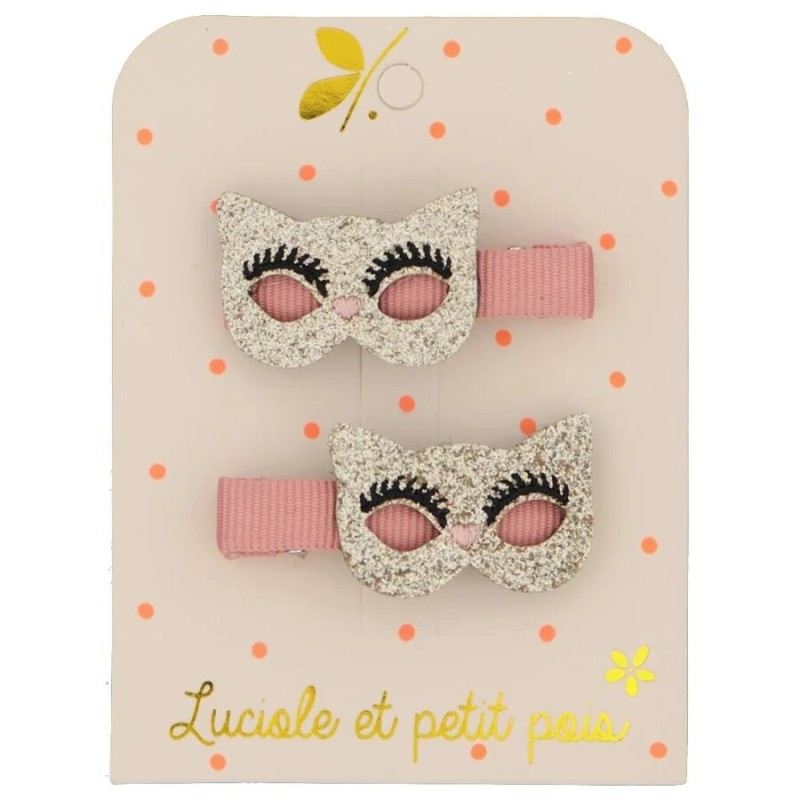 Paire de barrettes crocodiles enfant masque pailleté doré Luciole et Petit Pois