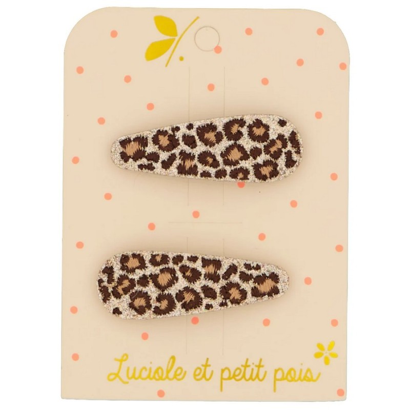 Paire de barrettes plates 5 cm imprimé léopard Luciole et Petit Pois