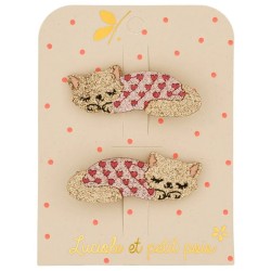 Paire de barrettes crocodile enfant Moka le chat Luciole et Petit Pois