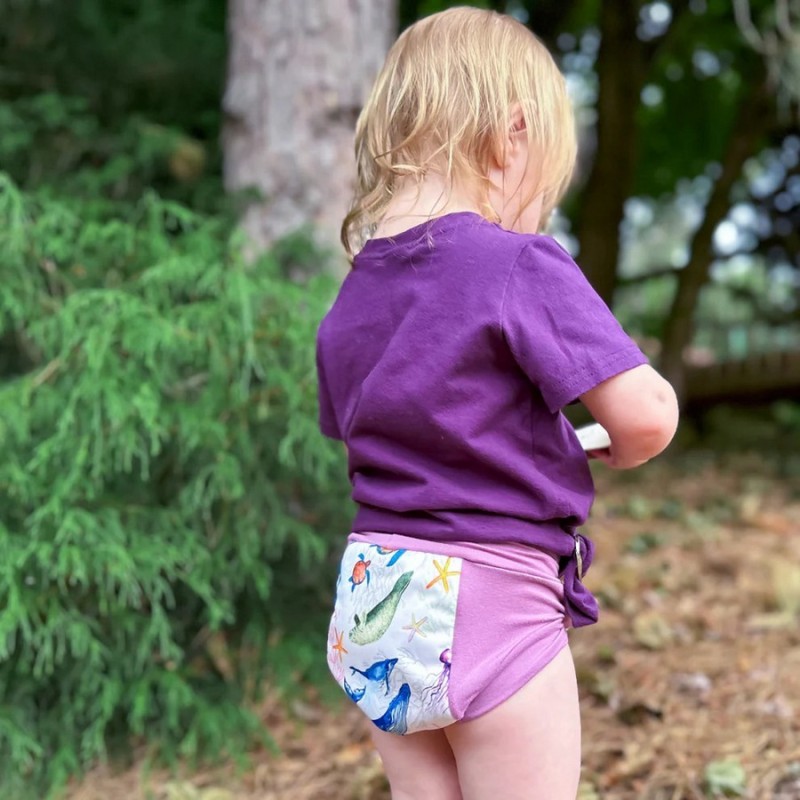 Culotte absorbante de nuit pour bambin coeur absorbant chanvre et coton thème fonds marins