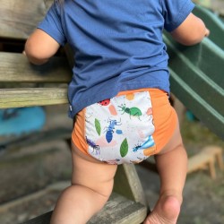 Culotte absorbante de nuit pour bambin coeur absorbant chanvre et coton thème insectes