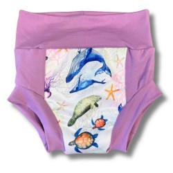 Culotte absorbante de nuit pour bambin coeur absorbant chanvre et coton thème fonds marins