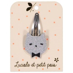 Barrette fantaisie enfant chat argenté