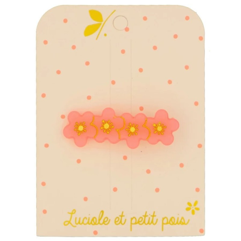 Barrette crocodile enfant Luciole et Petit Pois en acétate ou acrylique motif fleurs de sakura rose fluo