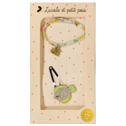 Coffret cadeau Luciole et Petit Pois avec  bracelet Liberty Betsy mimosa et 1 barrette poisson à pois