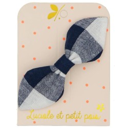 Barrette nœud en tissu Luciole et Petit Pois montée sur une pince crocodile coton à carreaux