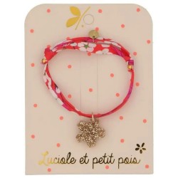 Bracelet enfant Liberty Mitsi fuchsia avec pendentif fleur pailleté Luciole et Petit Pois
