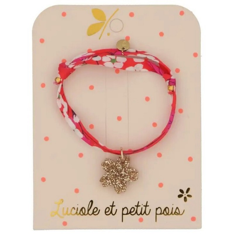 Bracelet enfant Liberty Mitsi fuchsia avec pendentif fleur pailleté Luciole et Petit Pois