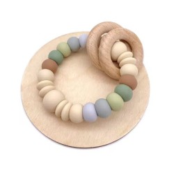 Anneau de dentition Kaity Kiddo en silicone alimentaire et bois naturel, modèle forêt