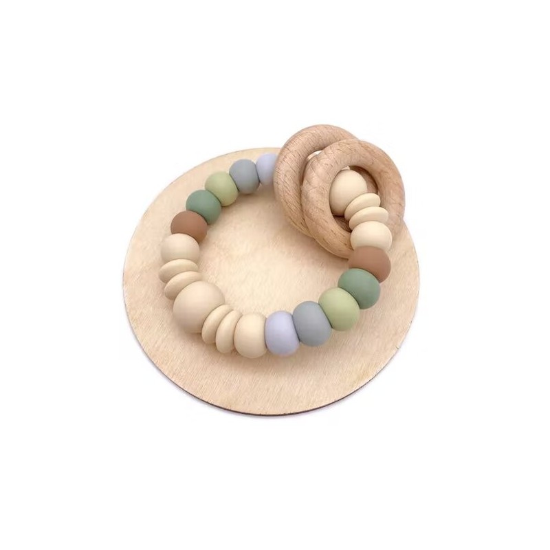 Anneau de dentition Kaity Kiddo en silicone alimentaire et bois naturel, modèle forêt