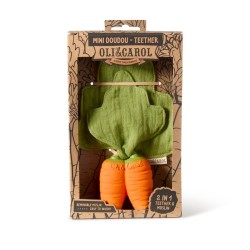 Doudou et jouet de dentition carotte en caoutchouc naturel Oli & Carol