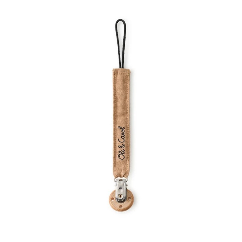 Attache-tétine Oli & Carol en coton naturel avec pince en bois, vue de dos