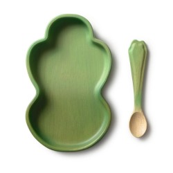 Bébé mangeant dans une assiette en bois motif pastèque Oli & Carol