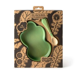 Bébé mangeant dans une assiette en bois motif pastèque Oli & Carol