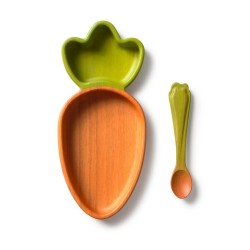 Bébé mangeant dans une assiette en bois motif pastèque Oli & Carol