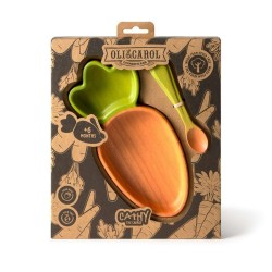 Bébé mangeant dans une assiette en bois motif pastèque Oli & Carol