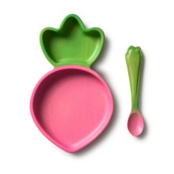 Bébé mangeant dans une assiette en bois motif pastèque Oli & Carol