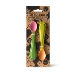 Lot de 2 cuillères bébé en bois Ramona le radis et Cathy la carotte Oli & Carol